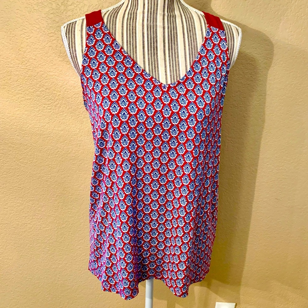 SALE! Banana Republic Tunic Tank M Red Maroon Navy White Pattern Boho Racerback